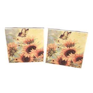 Sunflower & Butterfly Decorative Ceramic Coasters With Cork Backing 4.25 x 4.25